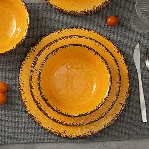 LEHAHA Rustic Melamine Dinnerware Sets for 4, Harvest Plates and Bowls Set