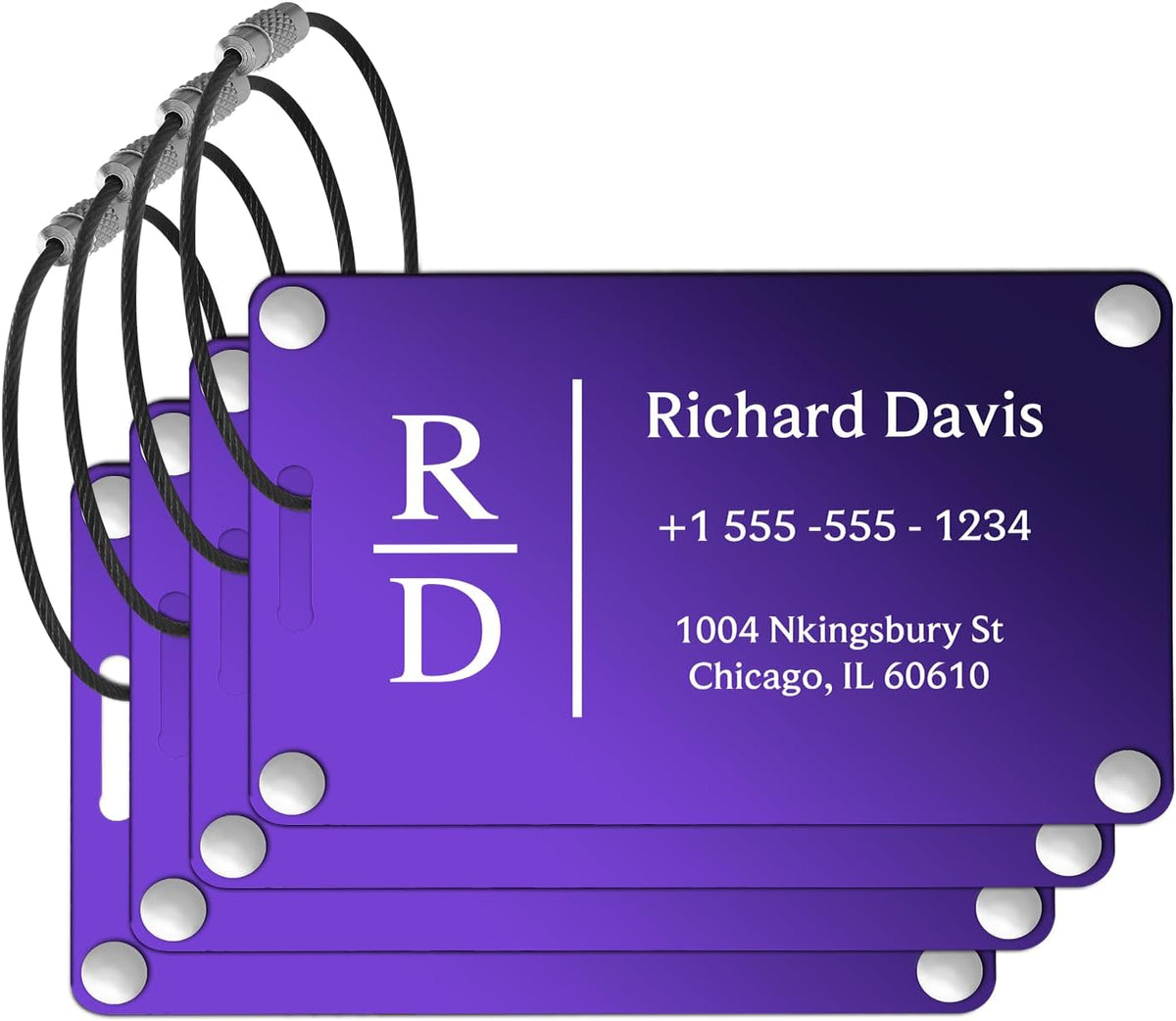 Luggage Tags for Suitcases 4 Pack: Personalized Luggage Tags for Backpacks & Bags Tags with Coustomizable Texts (Purple)