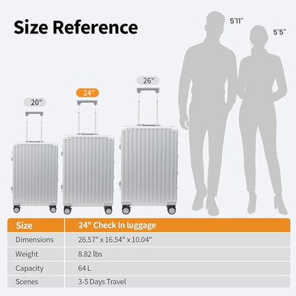 24 Inch Luggage With Spinner Wheels, Aluminum Frame Zipperless Suitcase - Image 3