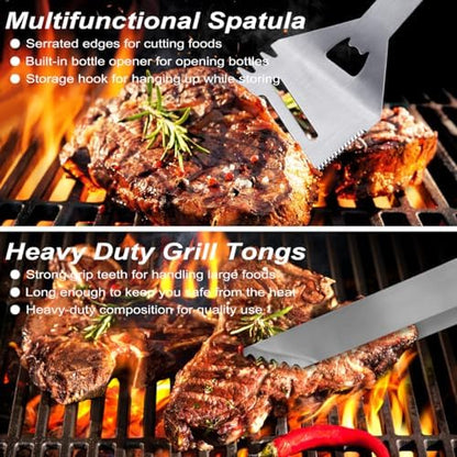 POLIGO 29 PCS BBQ Grill Accessories Stainless Steel BBQ Tools Grilling Tools Set with Storage Bag for Fathers Day Dads Birthday Presents - Camping Grill Utensils Set Ideal Grilling Gifts for Men Brown