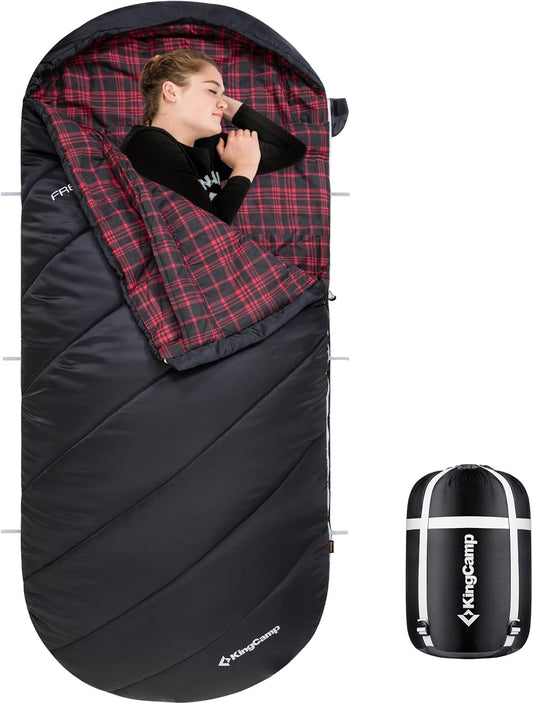 KingCamp Sleeping Bag for Adults, Cold Weather & Warm Extra Wide Big & Tall XL Portable Waterproof Flannel Sleeping Bags, Essentials Gear Accessories for Camping Backpacking Hiking Indoor & Outdoor