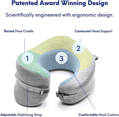 C CUSHION LAB Travel Pillow, Award-Winning Patented Ergonomic Design for Chin & Neck Support Memory Foam Neck Pillow, Compact Airplane Pillow for Traveling, Flight, Car (Gray, Large)