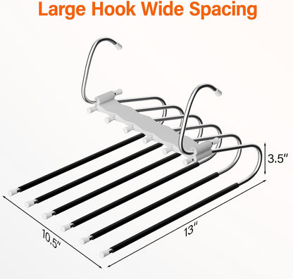 Upgraded Collapsible Pants Hangers Space Saving, 6 Layers Clothes Rack, Stainless Steel Multifunctional Closet Organizer, Non Slip Metal Hangers for Pants Jeans Skirts Trousers (4 Pack)