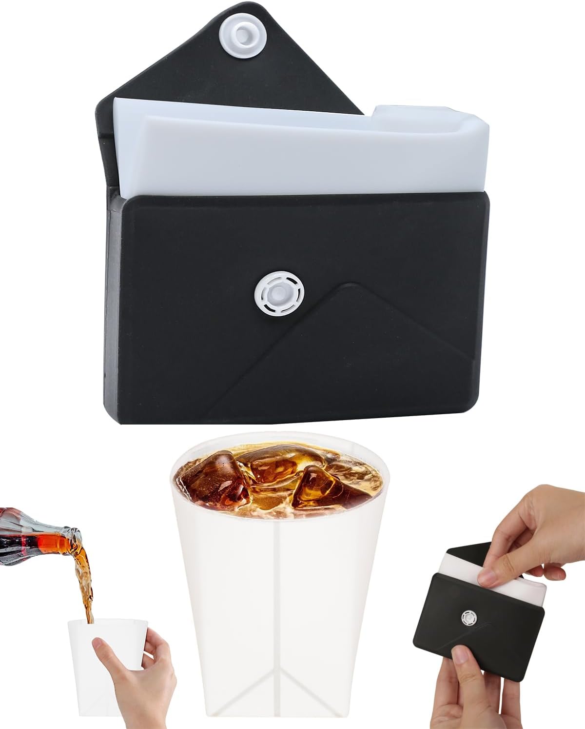 Collapsible Cup[2025 Upgraded] Silicone Foldable Water Cup, Collapse Water Bottles with Envelope-Shaped Storage Pouch, Portable Camping Cup for Outdoors, Travel, Camping(Cosmic Black)