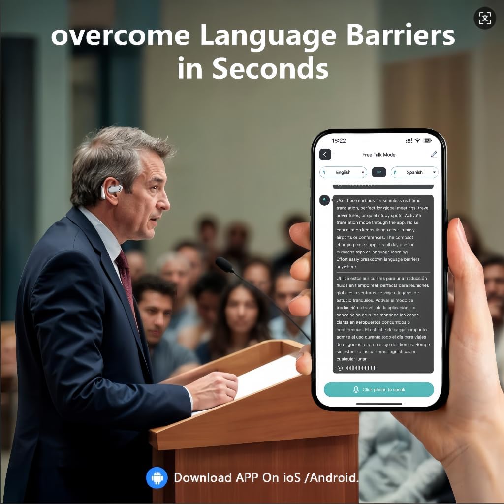 AI Translation Earbuds Real Time, LCD Touchscreen Real-Time Translator for 144 Languages & Accents Includes Free Subscription Translation Device Earphones for Travel Business Learning, Black