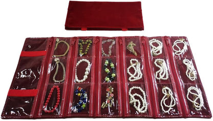 Travel Jewelry Roll Bag Portable Organizer Pouch With Grids&PVC Cover Storage Bags for Necklace, Bracelet, Bracelet,Ring, Badge, Pendant