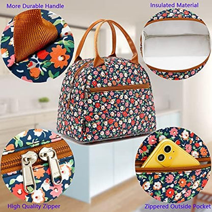 FlowFly Insulated Lunch Cooler Bag - Tote Bag Organizer for Women/Men, Floral#Red