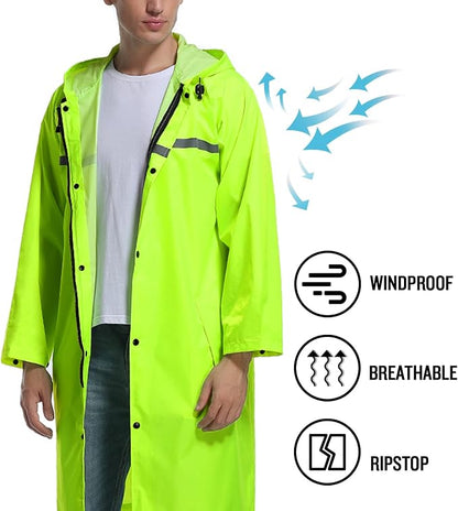 Mens Long Hooded Safety Rain Jacket Waterproof Emergency Raincoat Poncho - Image 5