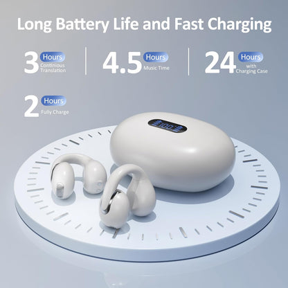 Language Translation Earbuds Real Time, IAMJOY Language Translator Earbuds Open Ear Clip-On Earbuds, Audifonos Traductores Inglés Español Language Translator Device with APP for Travel Study, White