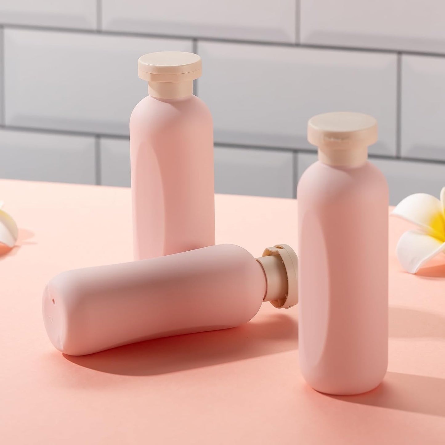 6.7oz Travel Shampoo Bottle, Empty Plastic Squeeze Bottles with Flip Cap, 4PCS Lotion Container for Toiletries (200ml, Pink)