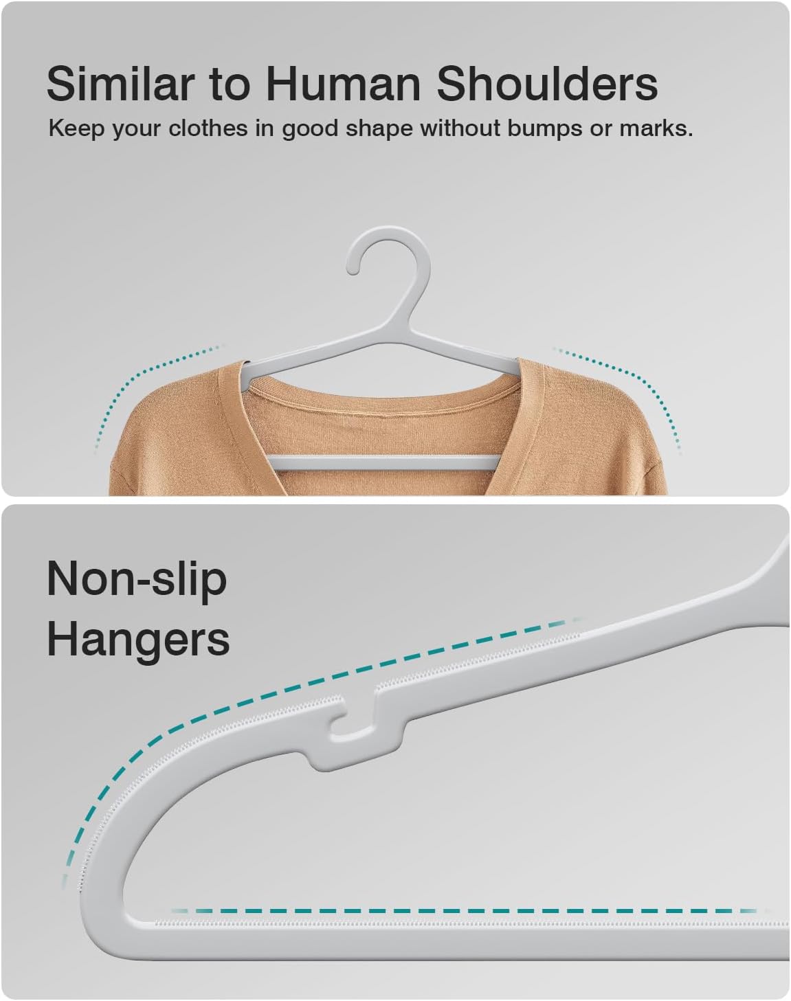 100 Pack Clothes Hangers, Non Slip Plastic Coat Hangers, Space Saving, Heavy Duty, Hanging Dry Wet Clothes, 16.4" x 8.3", Gray, UAPY05100G