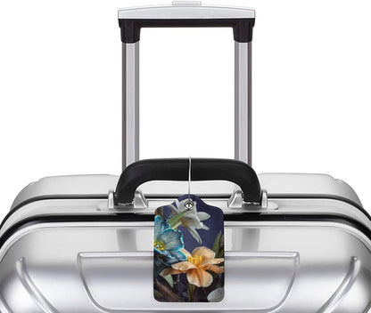 Retro Tulips Luggage Bag Case Tags for Travel Suitcase White Blue Yellow Flowers On Blue Background PU Leather Baggage Tag with ID Label Privacy Flap Cover 2 Pack