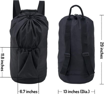 Laundry Backpack Bag, Dirty Clothes Travel Laundry Bag with Shoulder Straps for College Dorm Room (Black)