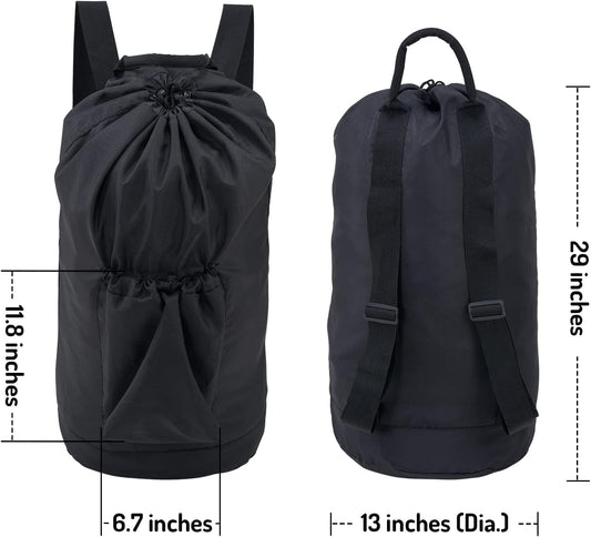 Laundry Backpack Bag, Dirty Clothes Travel Laundry Bag with Shoulder Straps for College Dorm Room (Black)