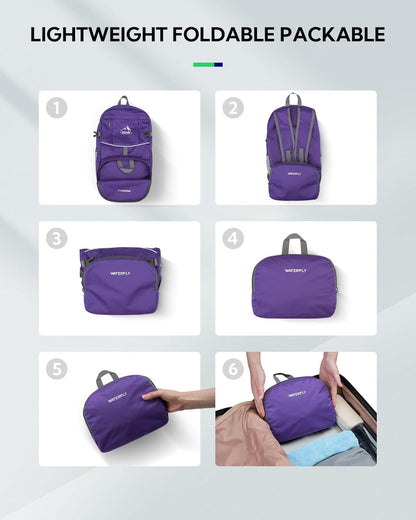 WATERFLY Hiking Foldable Daypack Backpack: 25L Ultra Lightweight Packable Waterproof Outdoor Travel Day Pack for Woman Man