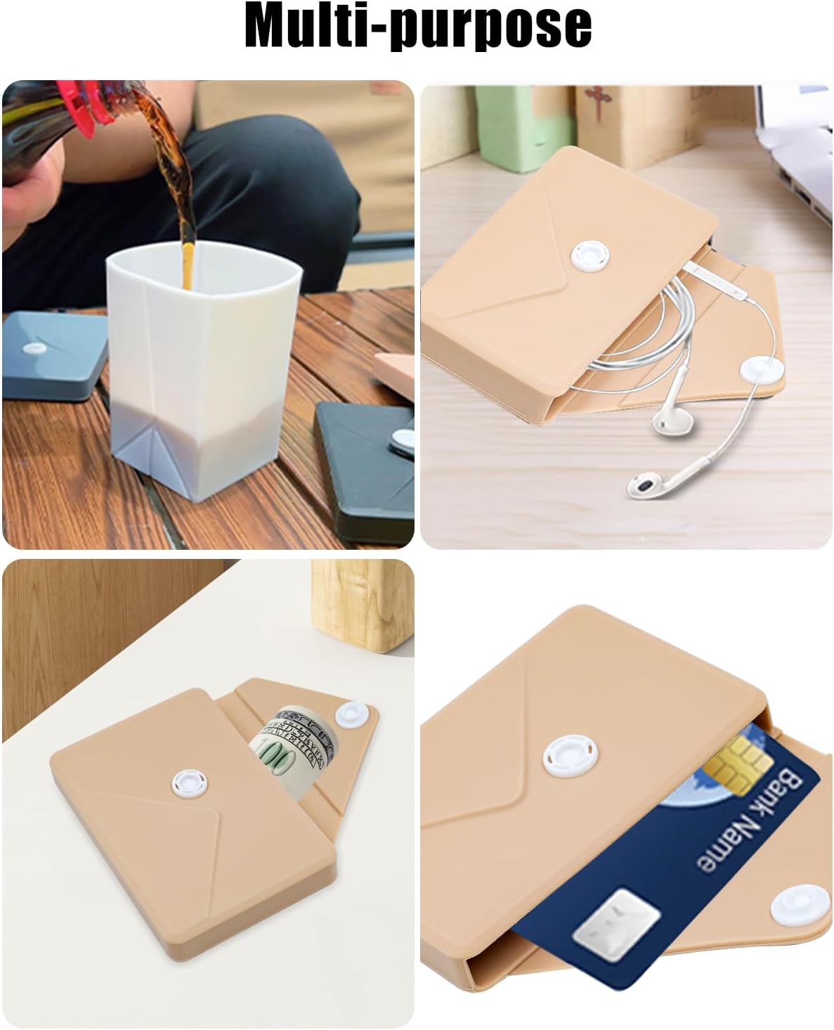 Collapsible Cup[2025 Upgraded] Silicone Foldable Water Cup, Collapse Water Bottles with Envelope-Shaped Storage Pouch, Portable Camping Cup for Outdoors, Travel, Camping (Flesh pink)