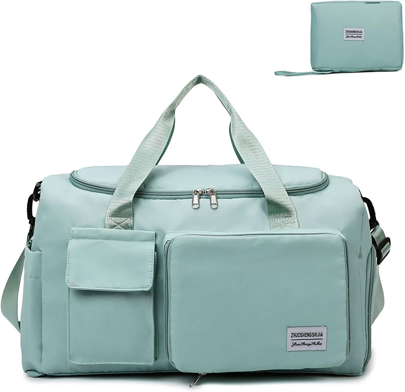 Multipurpose 20L Foldable Duffel Bag Gym Yoga Bag Carry-On Shopping Sack Travel Organizer Cabin Bag Sundry Package Wet&Dry Compartment (Green)