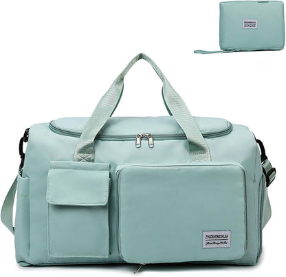 Multipurpose 20L Foldable Duffel Bag Gym Yoga Bag Carry-On Shopping Sack Travel Organizer Cabin Bag Sundry Package Wet&Dry Compartment (Green)