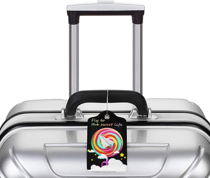 2 Pack Luggage Tag for Suitcase, Cute Unique Leather Suitcase Tags Identifiers with Privacy Name Address Labels & Durable Steel Loop for Women Men Travel