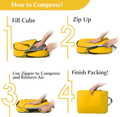 Gonex Compression Packing Cubes, 3pcs/4pcs Expandable Storage Travel Luggage Bags Organizers
