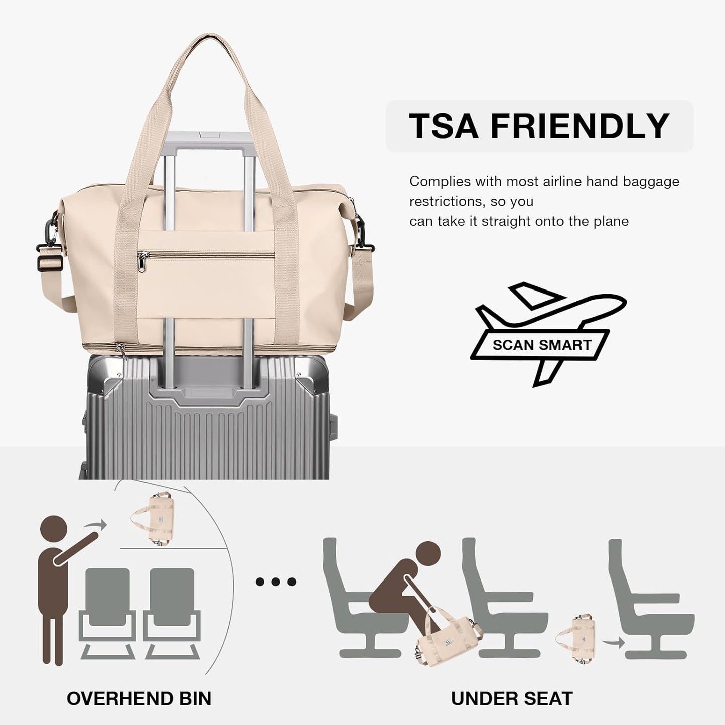 Travel Duffel Bag, Sports Tote Gym Bag, Shoulder Weekender Overnight Bag for Women