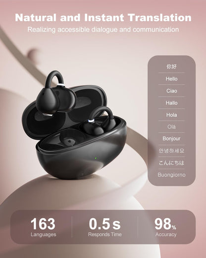 Ai Translation Earbuds Real Time, 163 Languages & Accents Translator Earbuds, 3-in-1 Open Ear Translation Headphones for Travel Learning, Spanish/English Audífonos Traductores, iOS/Android Compatible