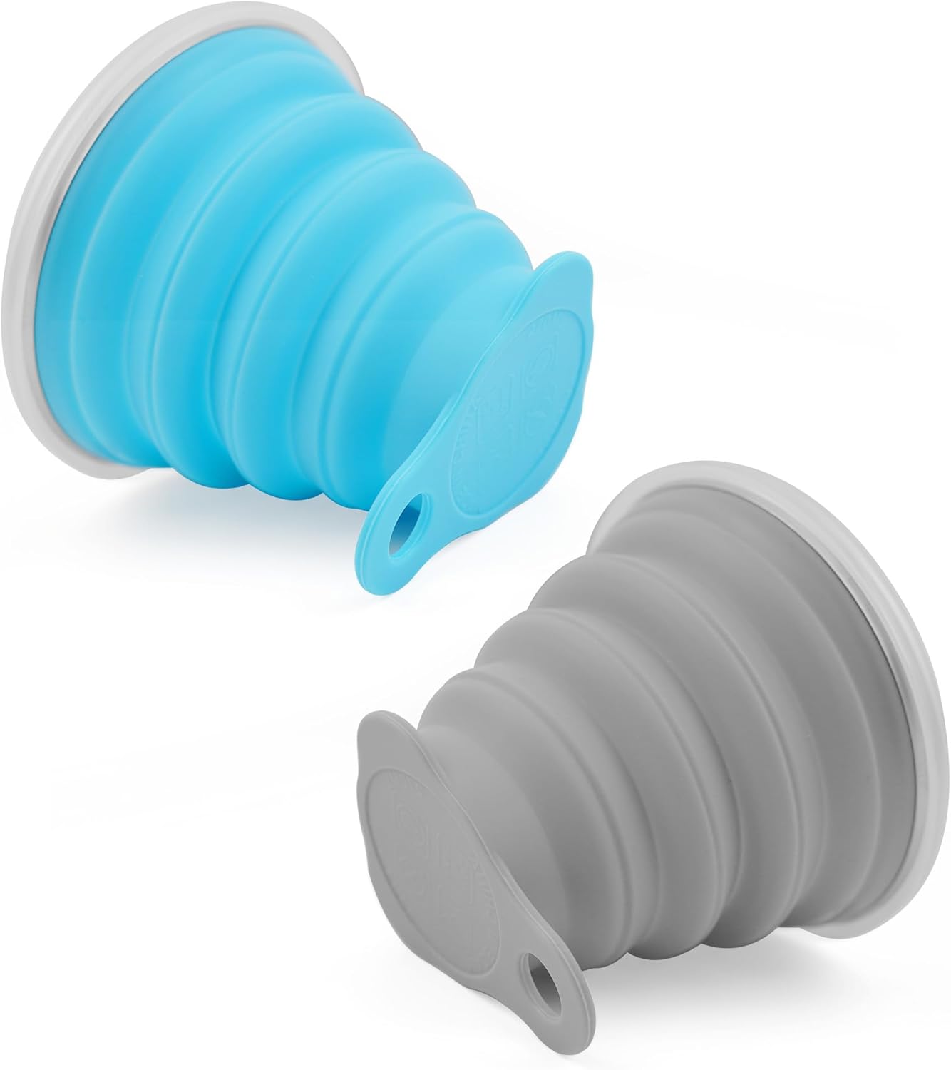 2 Pack Silicone Collapsible Travel Cup with Lids, Portable Folding Camping Cup Sets for Camping Hiking Outdoors Travel, Grey & Blue