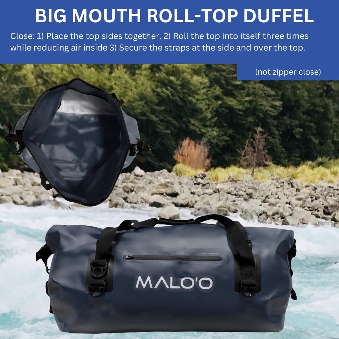 Malo'o Waterproof Dry Bag Duffel 40L/60L/100L, Roll Top Duffel Keeps Gear Dry for Kayaking, Rafting, Boating, Swimming, Camping, Hiking, Beach, Fishing - Internal & External Pockets and Molle Loops