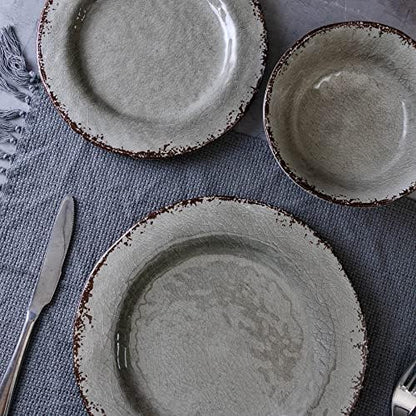 LEHAHA Farmhouse Melamine Dishes Dinnerware Set, Kitchen Dining Set for 4