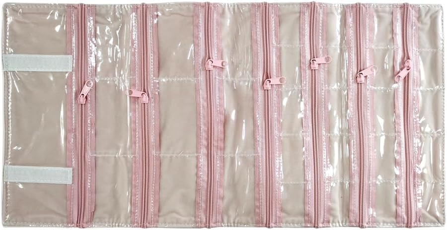 Travel Jewelry Roll Bag Portable Organizer Pouch With Grids&PVC Cover Storage Bags for Necklace, Bracelet, Bracelet,Ring, Badge, Pendant