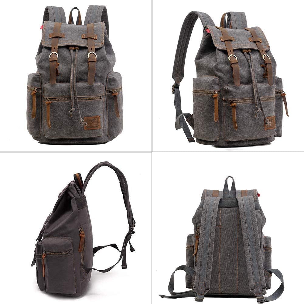 AUGUR High Capacity Canvas Vintage Backpack - for Camping Hiking Travel 12-15" Laptop Rucksack School Backpack (M-Gray)