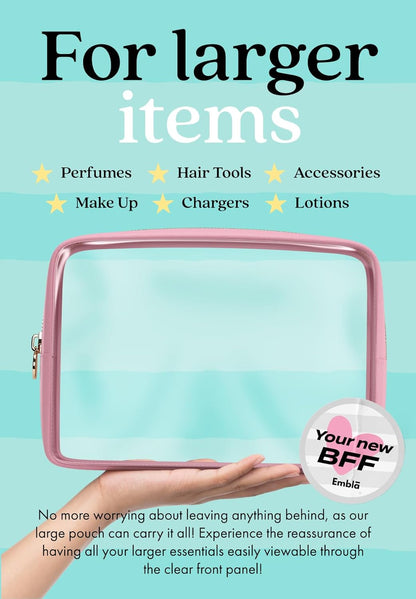 Clear Makeup Bag Zipper Pouch, Transparent Cosmetic Case Organizer, TSA Approved Travel Toiletry Case, Travel Accessories Essentials Makeup Tote for Women, Large Cute Make up Bag for Purse - Flamingo