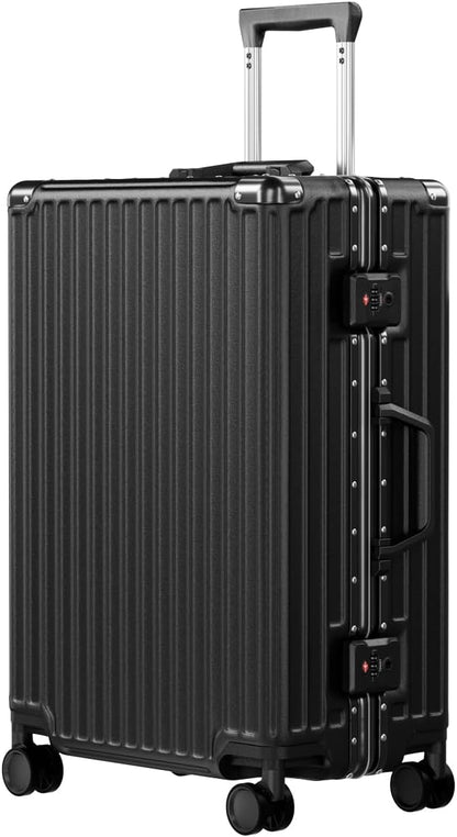 AnyZip Luggage PC+ABS Aluminum Frame Zipperless Checked Luggage Hard Shell Suitcase with TSA Lock Double Spinner Wheels 24 Inch Black