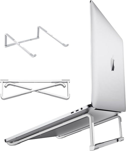 WixGear Laptop Stand for Desk - Foldable, Lightweight Aluminum Laptop Riser Holder, Portable Stand for 10-15.6” Laptops, Prevents Overheating with Non-Slip Rubbers, Travel-Friendly, Ergonomic Design
