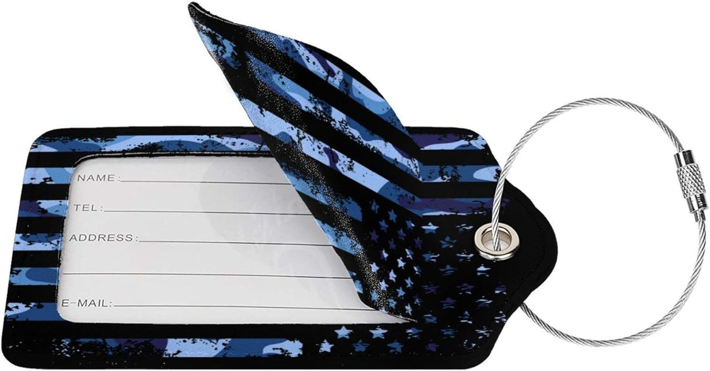 Set of 2 Luggage Tag for Suitcases Tie dye PU Leather Luggage Tag with Full Back Privacy Name ID Card Fun Laggage Tags