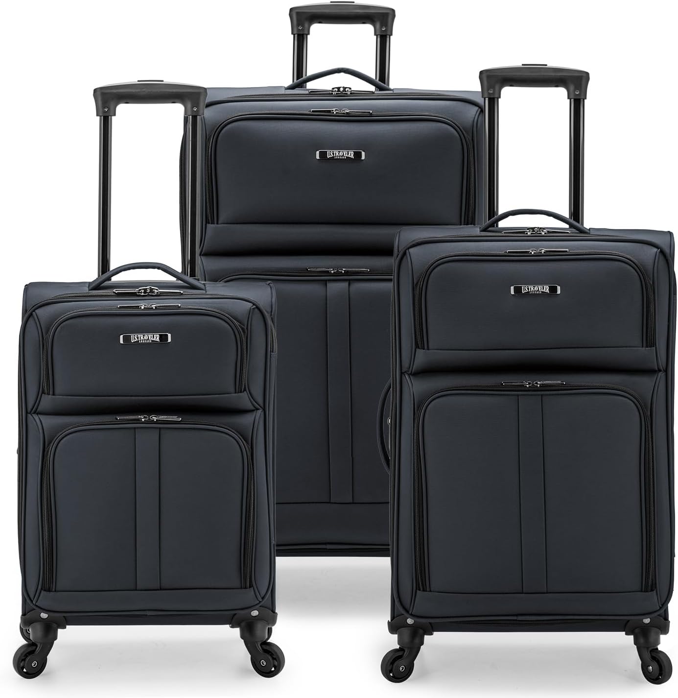 U.S. Traveler Anzio Softside Expandable Spinner Luggage, Dark Grey, 3-Piece Set (22/26/30)