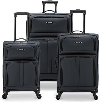 U.S. Traveler Anzio Softside Expandable Spinner Luggage, Dark Grey, 3-Piece Set (22/26/30)