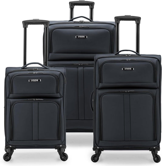 U.S. Traveler Anzio Softside Expandable Spinner Luggage, Dark Grey, 3-Piece Set (22/26/30)