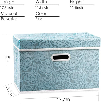 PRANDOM Larger Collapsible Storage Cubes with Lids Fabric Decorative Storage Bins Boxes Organizer Containers Baskets with Cover Handles for Bedroom Closet Living Room Blue 17.7x11.8x11.8 Inch 3 Pack