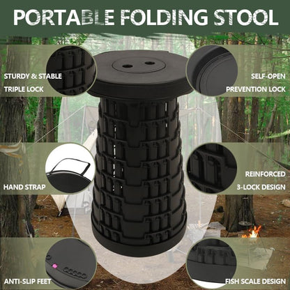 Collapsible Stool for Adults, Portable Folding Camping Seat, 500lbs
