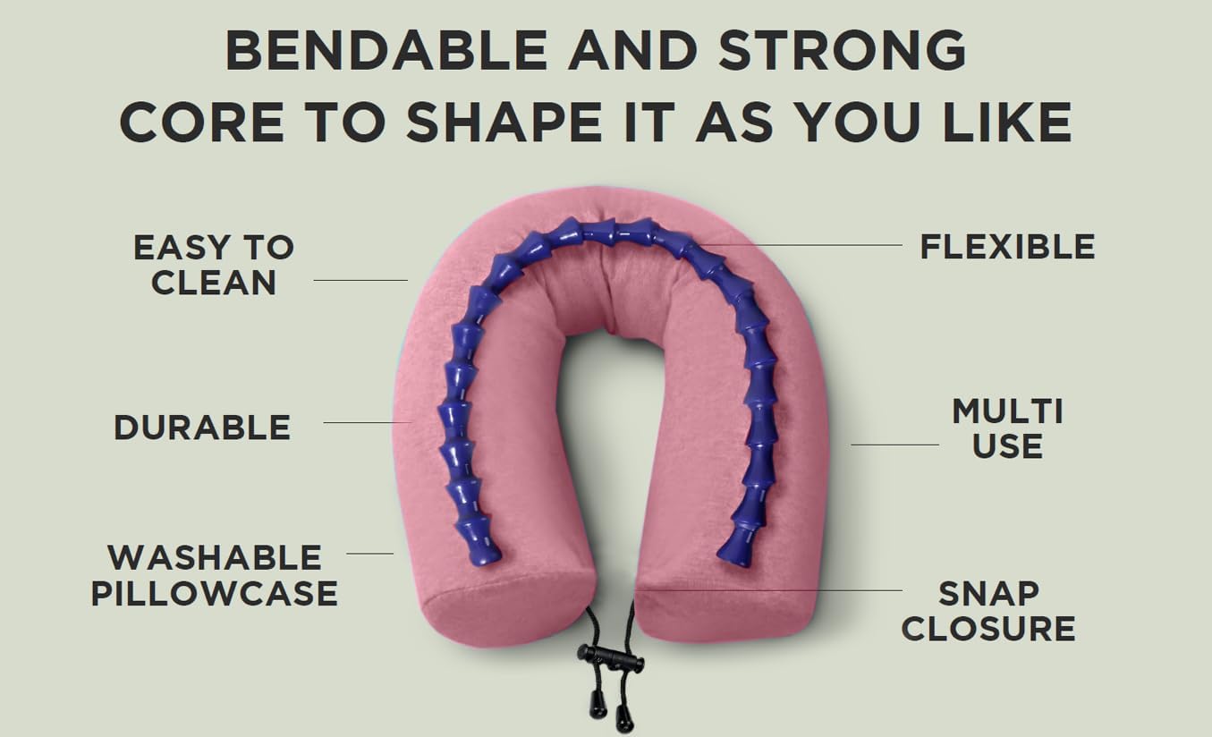 Dot&Dot Twist Memory Foam Travel Pillow for Airplanes - Travel Neck Pillow for Sleeping - Airplane Pillow for Neck Support, Chin, Lumbar and Leg - Adjustable, Bendable Neck Roll Pillow