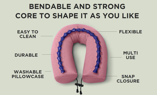 Dot&Dot Twist Memory Foam Travel Pillow for Airplanes - Travel Neck Pillow for Sleeping - Airplane Pillow for Neck Support, Chin, Lumbar and Leg - Adjustable, Bendable Neck Roll Pillow