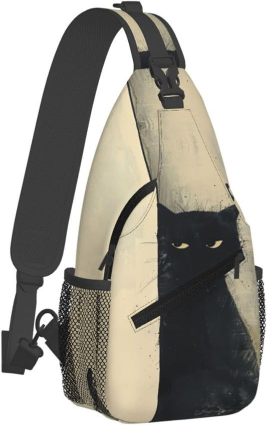 SUPLUCHOM Sling Bag Cat Vintage Hiking Daypack Crossbody Shoulder Backpack Travel Chest Pack for Men Women Over 12 Years Old