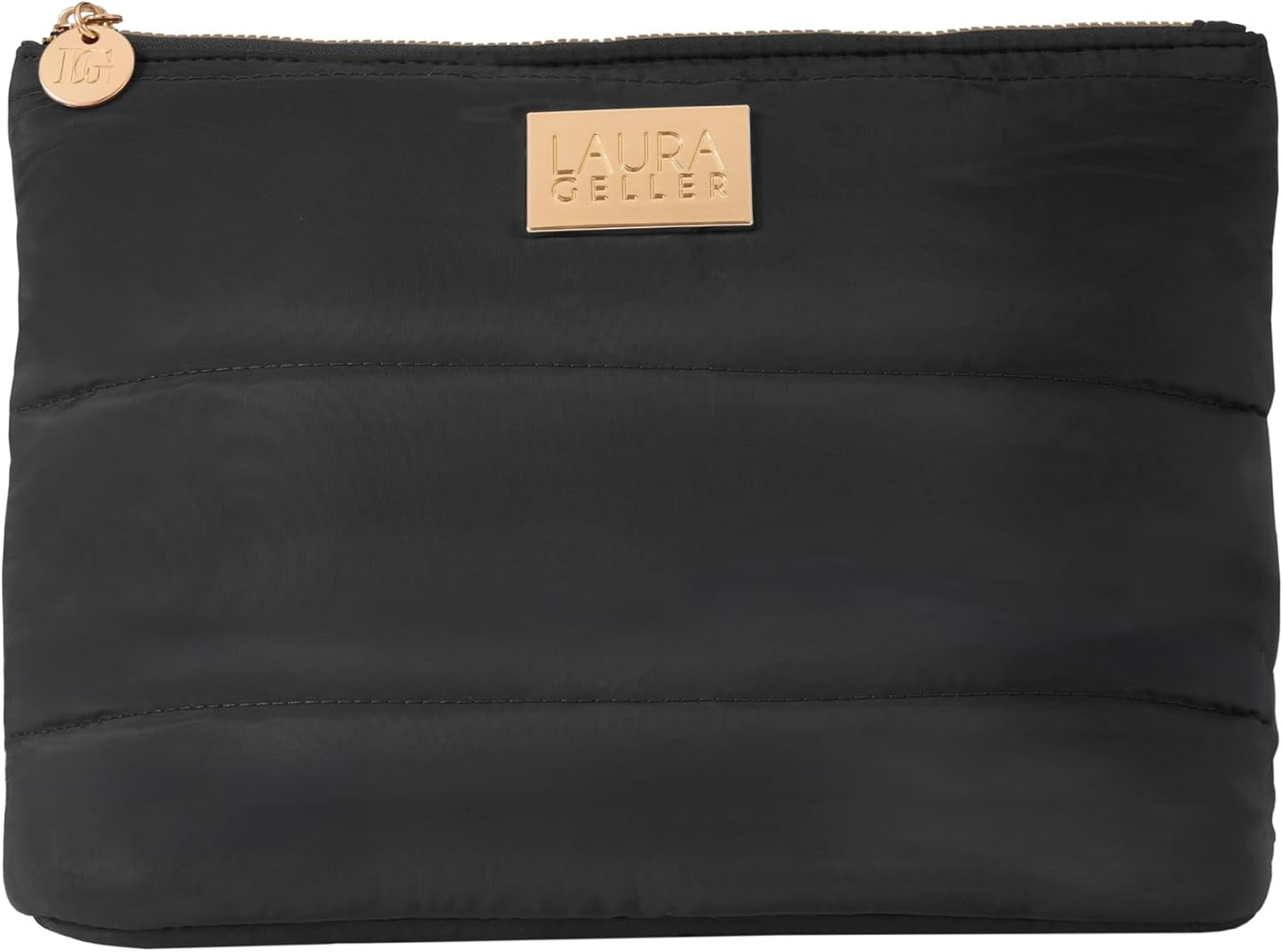 LAURA GELLER NEW YORK Quilted Makeup Bag, Black - Toiletry Bag Organizer for Travel - Large Capacity Full Size Makeup Bag - Easy to Clean