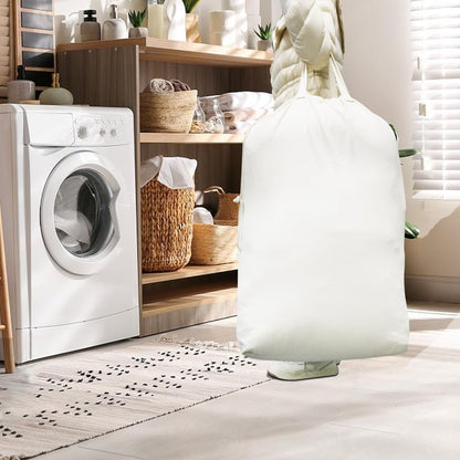 3pcs Breathable Cotton Canvas Laundry Drawstring Bags with Carrying Handles & Shoulder Strap, Cotton Laundry Hamper Basket Replacement Liner Bags