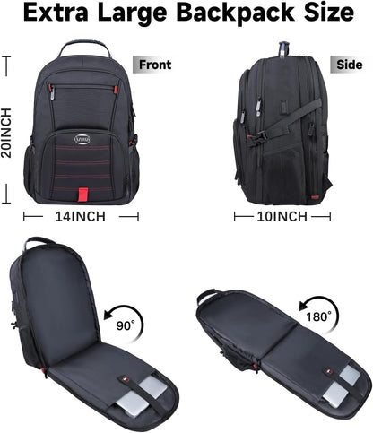 18.4 Inch Travel Laptop Backpack,Extra Large Backpack, Laptop Backpack for Men, 55L Water Resistant TSA Airline Approved Business Work College School Computer Bag with USB Port