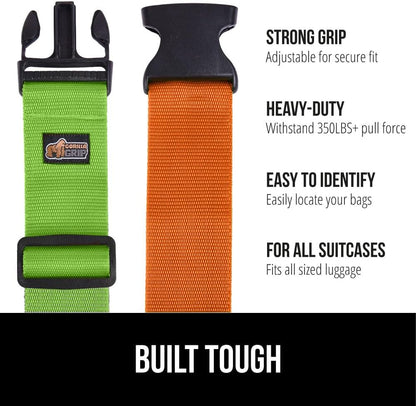 GORILLA GRIP Heavy Duty 8 Pack Adjustable Luggage Straps for Suitcases, Easy to Identify Travel Belt Connector Holds Suitcase Together, Extends Life of Bag, Strap Connects Two Bags, Multicolor