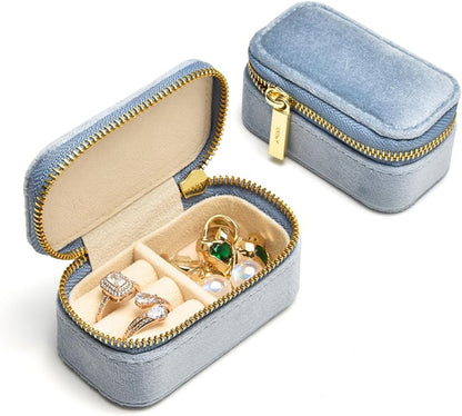 TAIMY Mini Jewelry Travel Case, Velvet Small Travel Jewelry Box, Portable Jewelry Travel Organizer Box for Rings Earrings Necklaces, Gifts for Women Girls(Blue)