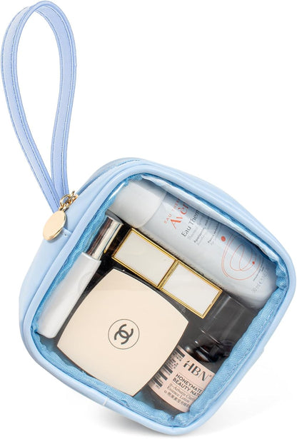KOTORA TSA Approved Toiletry Bag with Mini Clear Makeup Bag Travel Size Beach Pool Bag Car Accessories for Women Her (Clear Mini-Blue)