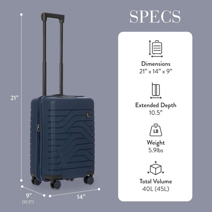 Bric's B|Y Ulisse 21-Inch Spinner - Luxury Carry-On Luggage With Spinner Wheels - Hard Shell Suitcases Made From Durable Polypropylene and Polycarbonate - Ocean Blue